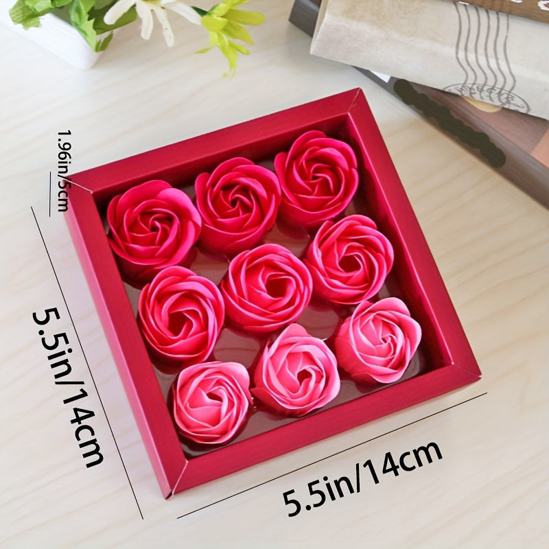 9pcs, Roses Soap Flower Gift Box Christmas Gift Mother's Day Valentine's Day Gift Box Wedding Housewarming Bridesmaid Gift Activity Small Gift
