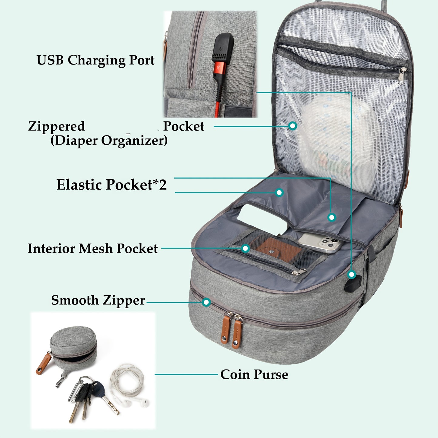 Lamroro Diaper Bag Backpack | Multifunction Travel Back Pack with Stroller Straps & Pacifier Case, Unisex and Stylish, Polyester, Zipper Closure, Utility Pocket, Mixed Color, Ideal for Registry and Shower Gifts