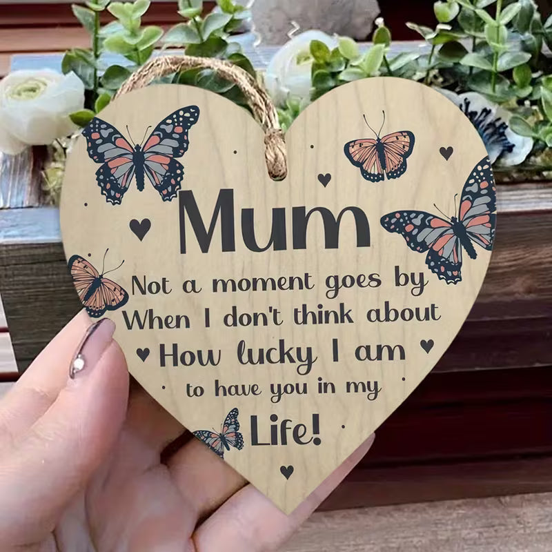 Charming Wooden Heart-Shaped Butterfly Art Sign