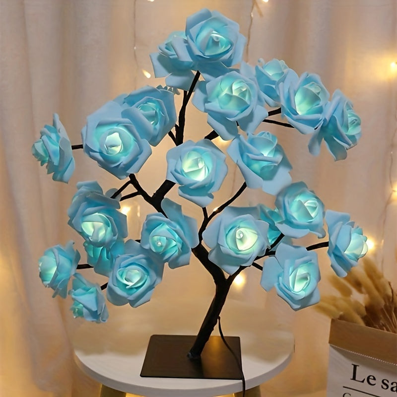1pc LED Rose Flower Table Lamp, Valentine Tree Fairy Lights 24LED Rose Flower Tree Lights Valentine's Day USB Table Lamp Fairy Maple Leaf Night Light Home Party Christmas Wedding Bedroom Decoration Gift