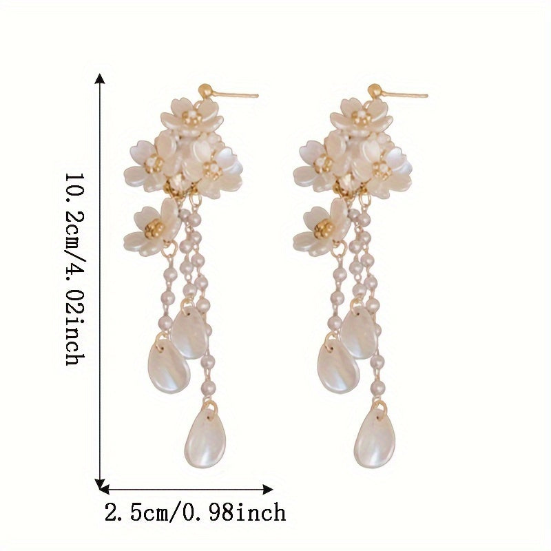 Exquisite White Flower Design Dangle Earrings Elegant Simple Style Alloy Jewelry Wedding Accessories