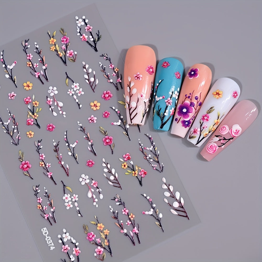 3pcs/set Nail Art Stickers, 5D Embossed Flower Love Pattern Daisy Self-adhesive Nail Stickers, DIY Nail Art Decorations,Durable Nail Decals for Hands & Feet,Nail Art Supplies for Women and