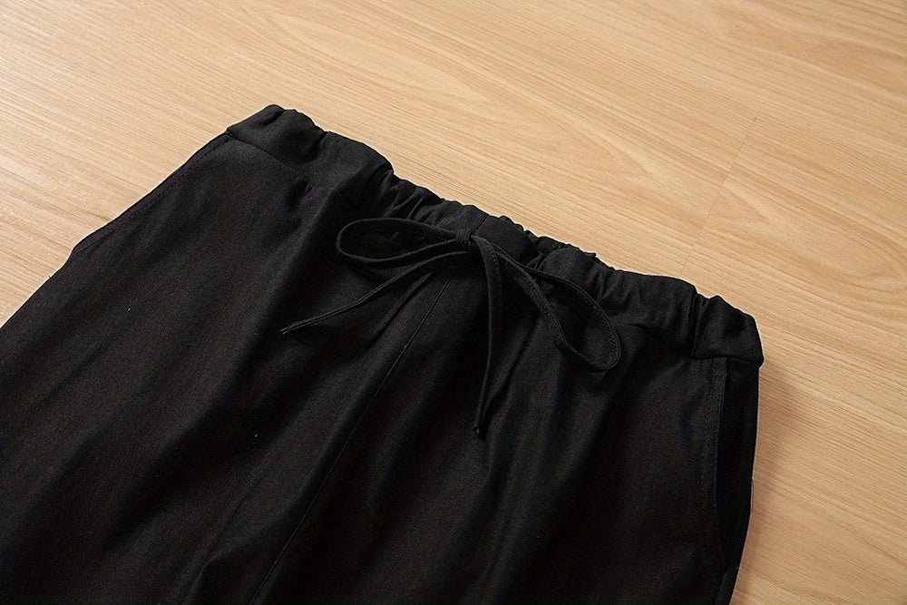 Y2K Chic Drawstring Cargo Pants - Stretchy Elastic Waist, Long Length, Multiple Pockets, Casual Comfortable Women's Clothing for Everyday Wear
