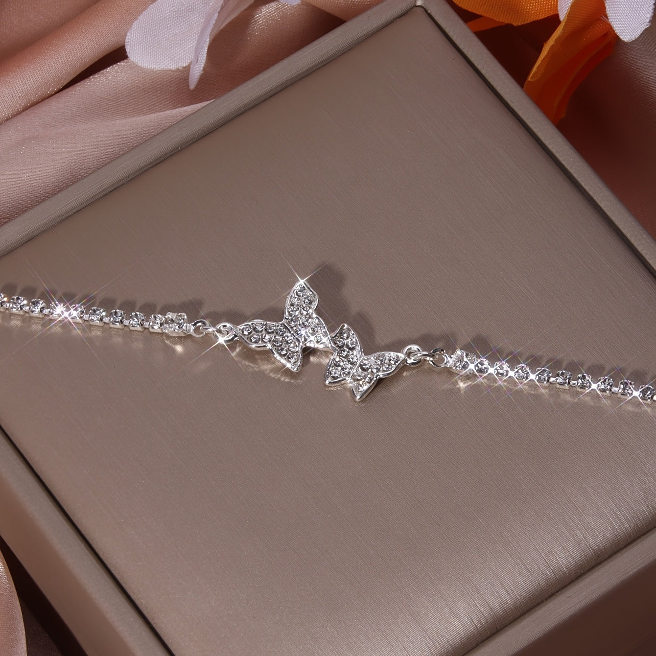 Silvery Bracelet With Butterfly Charm And Full Of Zircons, 1 Piece