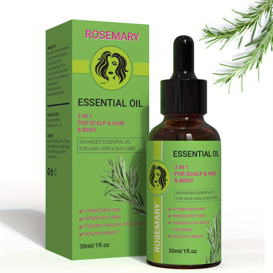 Rosemary Oil for Scalp/Hair/Body Care, 3in 1 for Strengthens Hair/Eyelashes, Moisture Body with Rosemary, Jojoba, Biotin, Olive Fruit, Sweet Almond and Rosa Rugosa Flower Plant Extract for Christmas Gift/Mum's Gift (Glass Bot