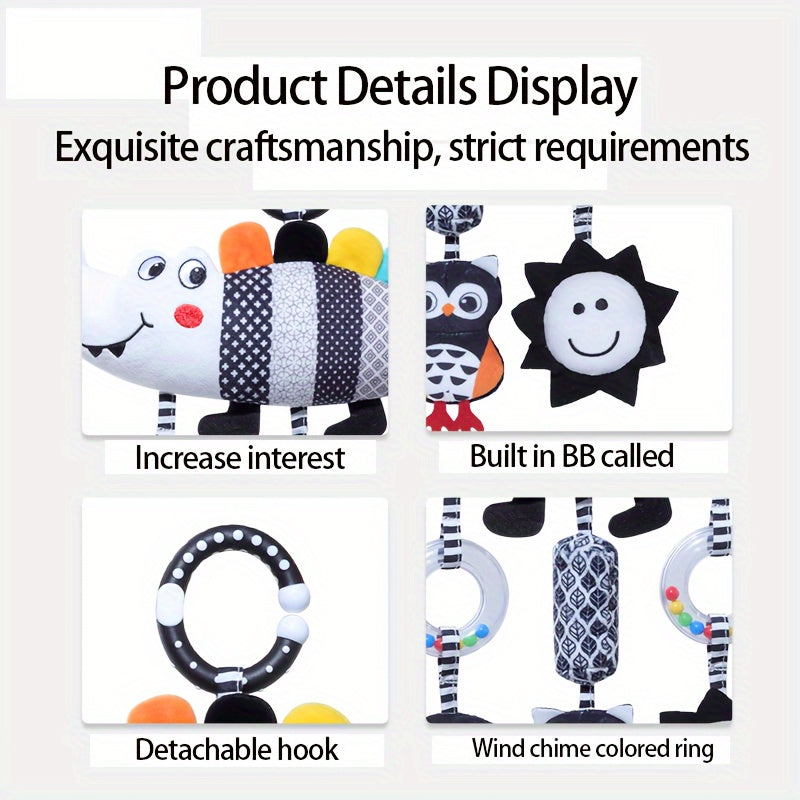 [Soft Animal Plush Toys] Soft Black and White Animal Wind Chime Plush Toys | for Baby Car Seat & Stroller, Hanging Rattle Toys | Ideal Christmas Gift for Infants 0-3 Years Old, Chinese Mainland Origin
