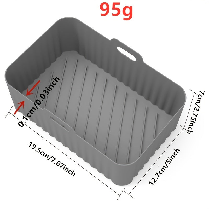 1/2pcs Square Air Fryer Silicone Pots - Reusable Non-Stick Baking Trays with Handles, High-Temp Resistant Oven & Air Fryer Liners, 19.48x12.7x6.99 cm, Easy Clean (Black/Red/Blue/Grey), Air Fryer Silicone Liners