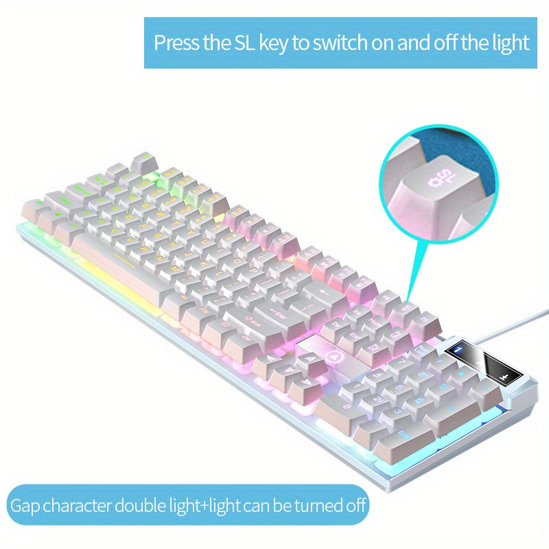 Silvery Carved Game Keyboard USB Wired Mechanical Feel Luminous Keyboard with Backlight Desktop Computer Notebook Office Universal