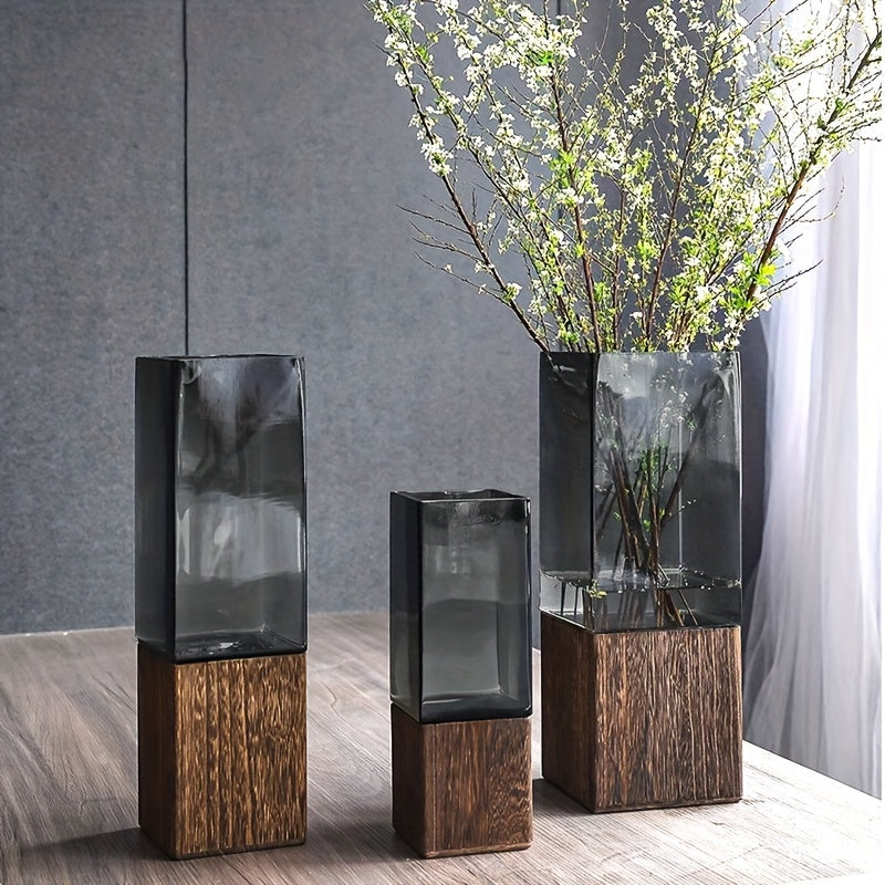 Acrylic Elegant Nordic-Style Vase with Wooden Base - Perfect for Living Room Decor & Floral Arrangements, Ideal Gift for Christmas, Thanksgiving & More