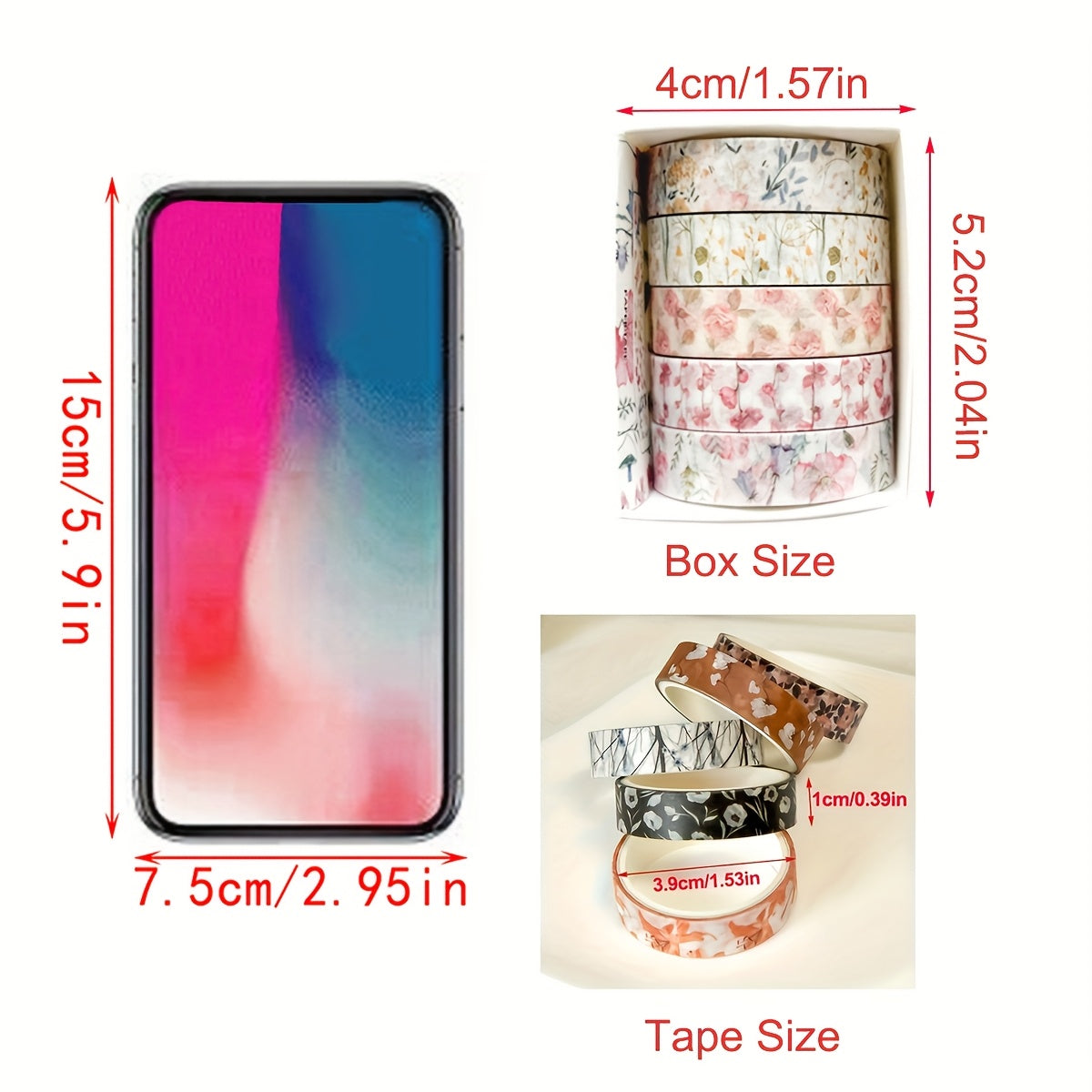5 Rolls of Washi Tape Flower Series Tear-Off Traceless Decorative Sticker Tape Suitable for Diaries, Photo Albums, Schedules and Party Decorations