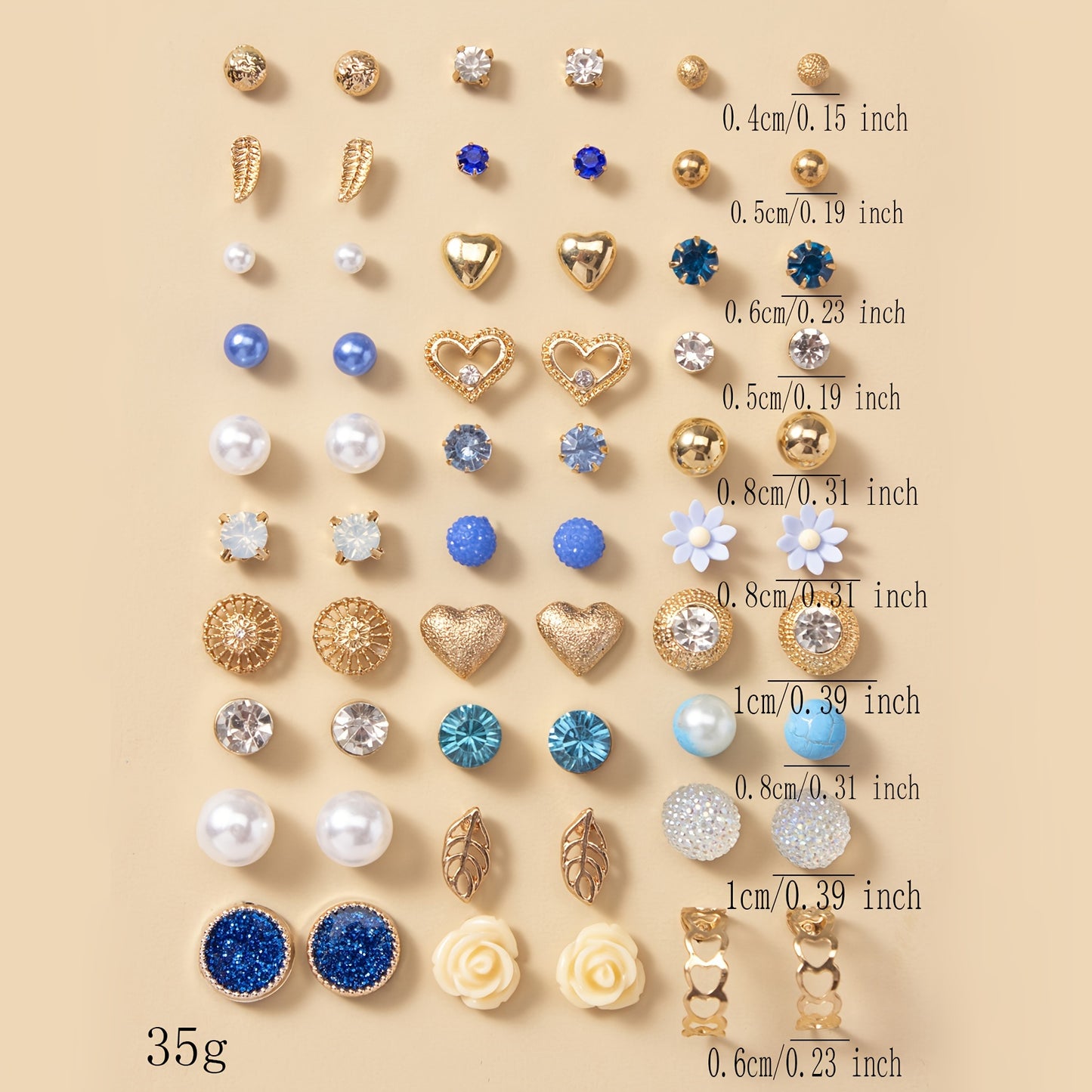 30 Pairs Delicate Stud Earrings Set - Exquisite Imitation Pearl Love Flower Leaf Design, Classic Everyday Wear, Adorable Female Gift - Unique Original Piece in Stunning Blue Color