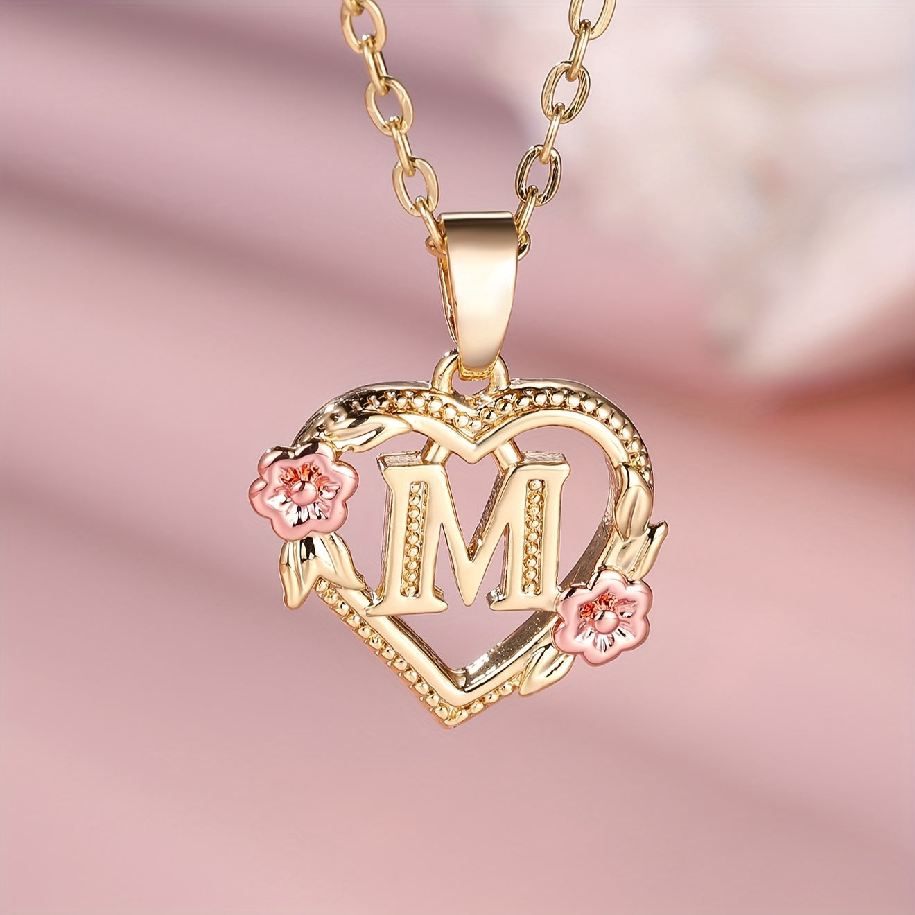 Exquisite Golden Initial Necklace Heart Carved 26 Letter A-Z And Flower Necklace For Women Daily Party Holiday Decoration Gift