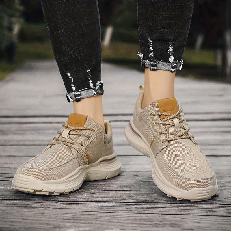 Plus Size Wide Fit Men's Lace-Up Loafers, Men's Canvas Lightweight Comfortable Walking Shoes