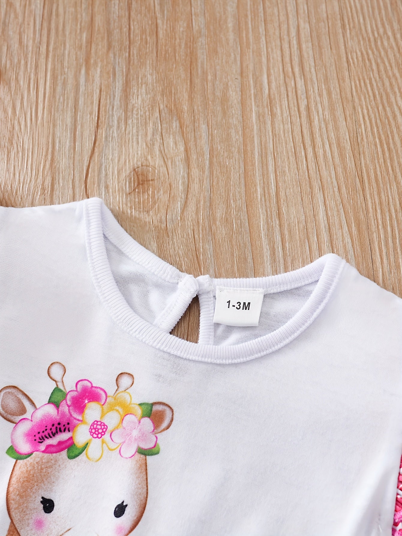 Baby Girls' Casual Romper - Cartoon Deer Print, Crew Neck, Polyester Knit Fabric with Slight Stretch - Summer Outdoor Wear | Flutter Sleeves | Hand Wash Only