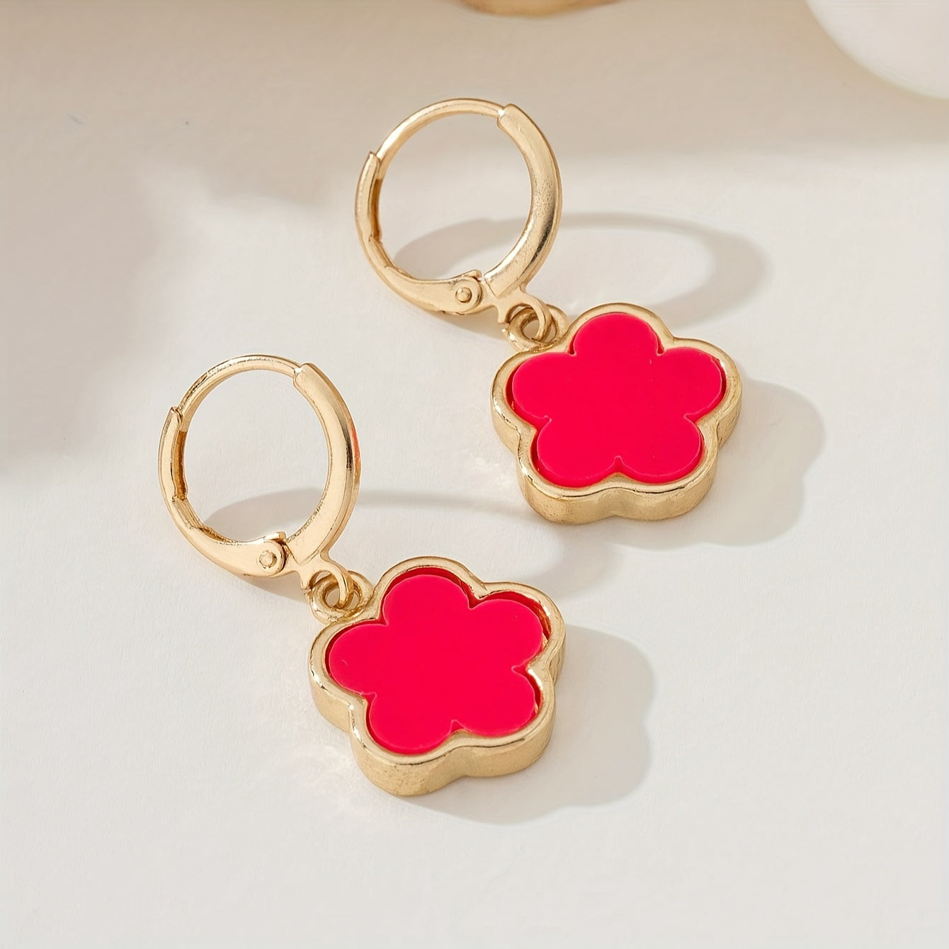 Colorful Lucky Flower Design Dangle Earrings Elegant Simple Style Alloy Jewelry Female Earrings