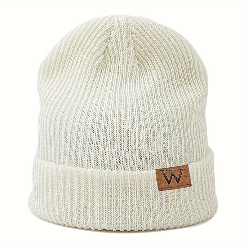 Letter W Patch Knitted Beanie Casual Fashion Knitted Hat