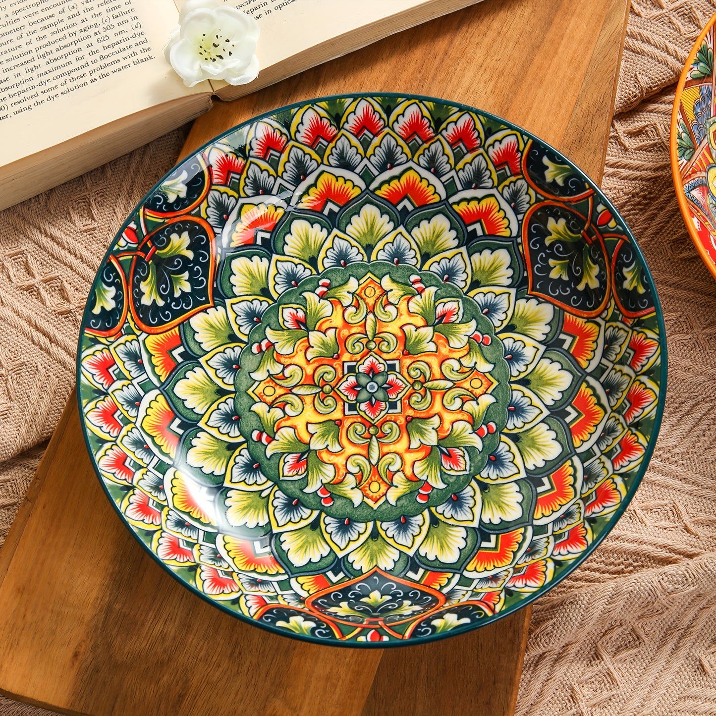 Bohemian Style Flower Themed Ceramic Dinner Plates Set of 2.54 - 20.32 cm Round Decorative All-Season Dishware for Steak, Pasta, Breakfast - Microwave Safe Ceramic Tableware for Restaurant and Home Use