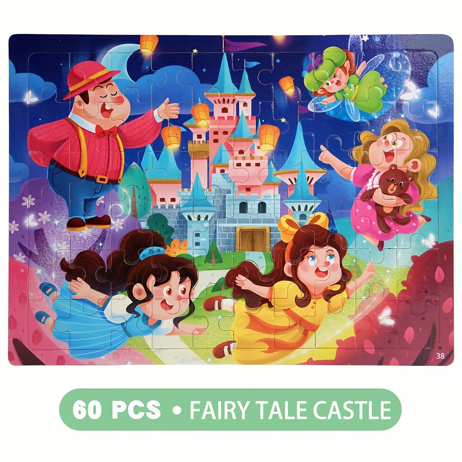 60pcs Wooden Large Piece Children's Cartoon Puzzle, Early Education Enlightenment Education Hands-on Ability Assembled Cute Mermaid Cartoon Character