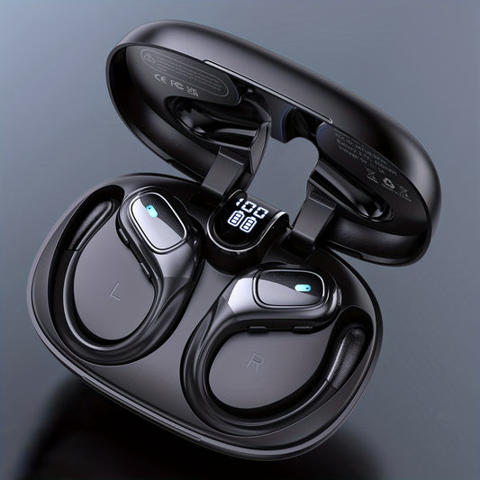 New Wireless Earphones, LIFEBEE Wireless Earbuds for Running Sports Stereo Audio LED Display, ENC Noise Cancelling Headset Built-in Mic Over-Ear Headphones Earphones with Earhooks, Sports Headphones, Workout Earbuds, Lightwei