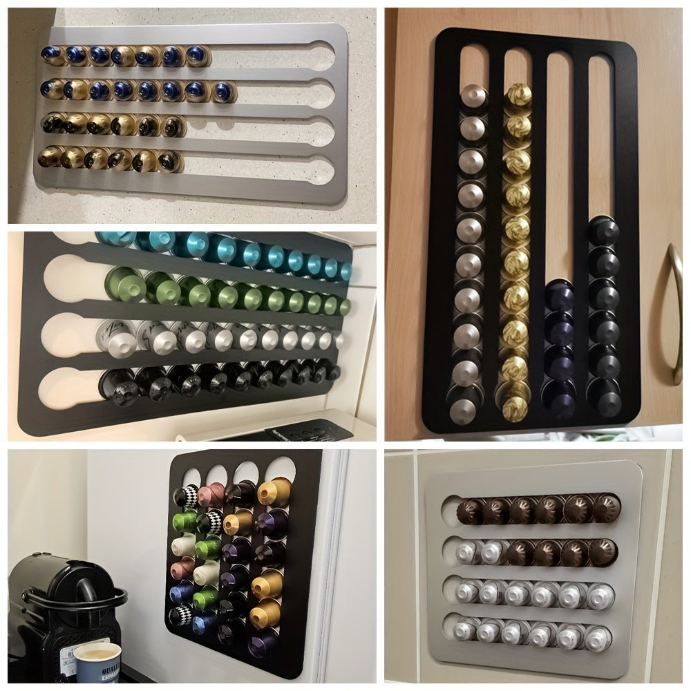 Rotary Coffee Capsule Holder Stand, Pod Tower Rack with Storage Shelves for 24/40 Capsules, Metal Construction