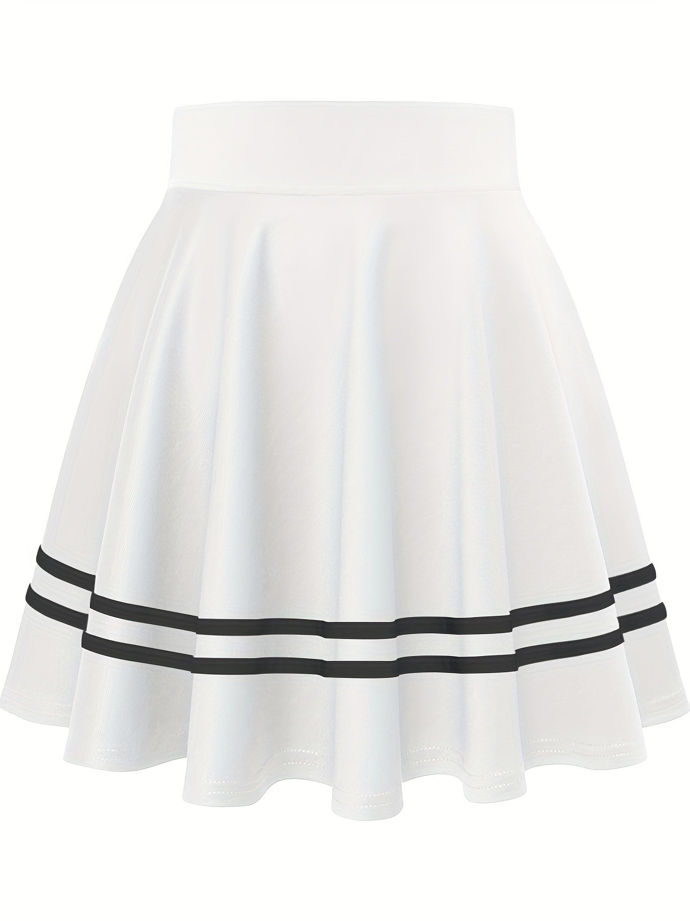 Striped A-Line Skater Skirt, Versatile High Waist Skirt For Spring & Summer, Women's Clothing