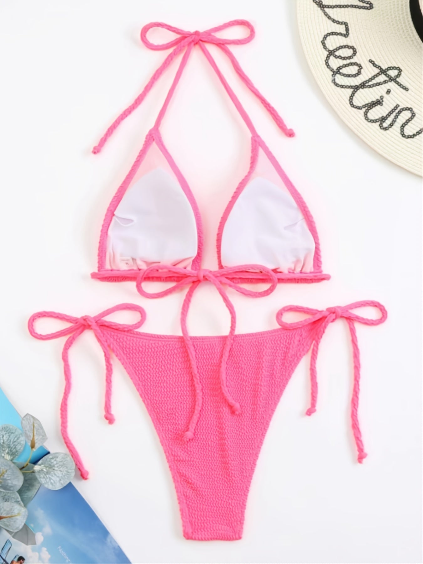 Wrinkled Fabric Wave Strip Sexy Bikini Women's Multicolor Split Swimsuit