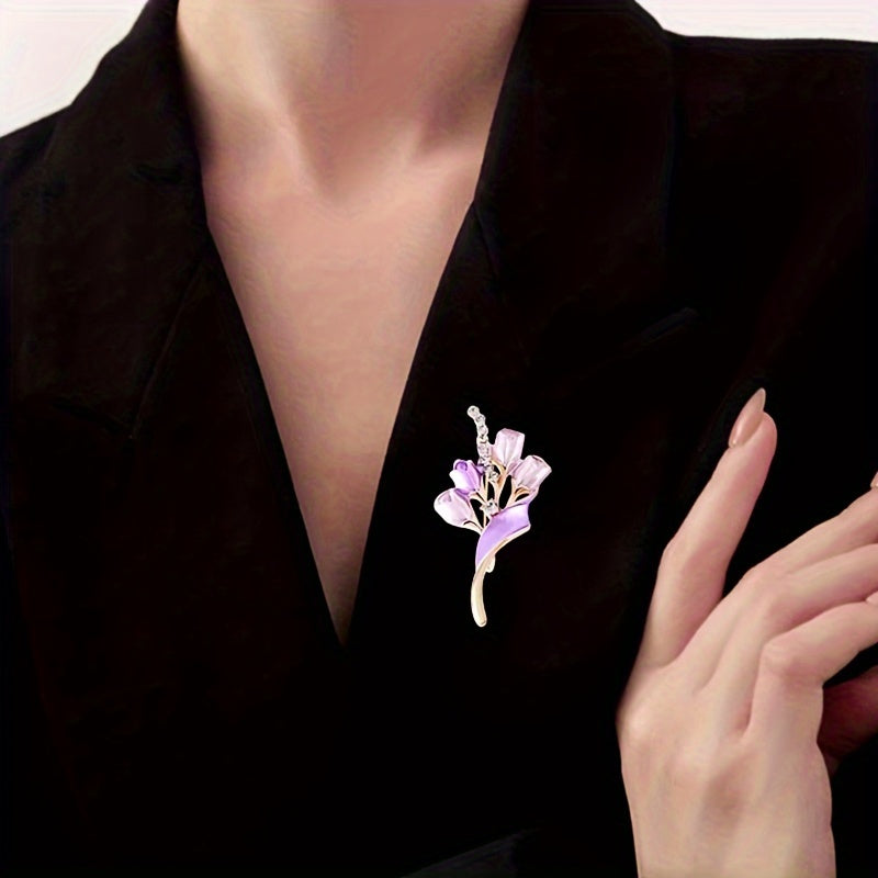 Elegant Purple Flower Brooch Dress Shirt Suit Gown Sweater Scarf Shawl Coat Hat Minimalist Stylish Pin Enamel Craft Accessory