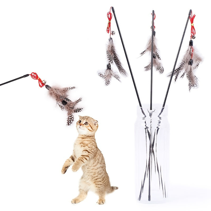 Interactive Cat Toy - 1pc Cat Teaser Stick with Feather & Bell for Indoor Cats' Fun & Exercise