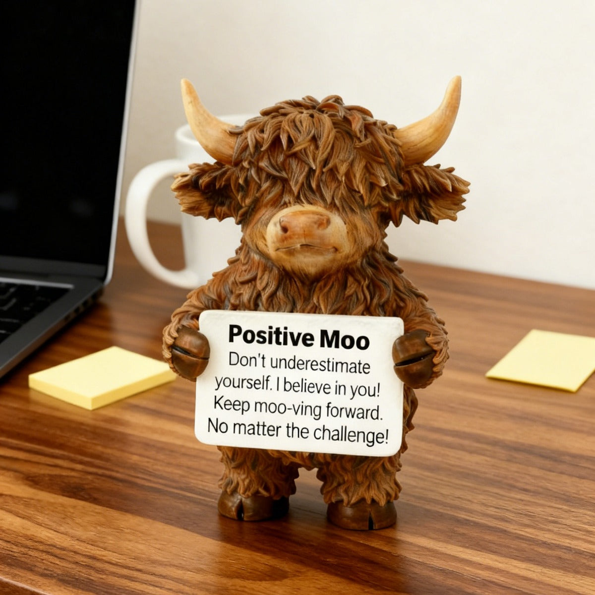 1pc Positive Highland Cow Resin Statue | Home Decor for Living Room, Bedroom, Office, Bookshelf, Tabletop Decor, Motivational Gift for Women, Moms, Friends, Students, Art Deco Style, Resin Material
