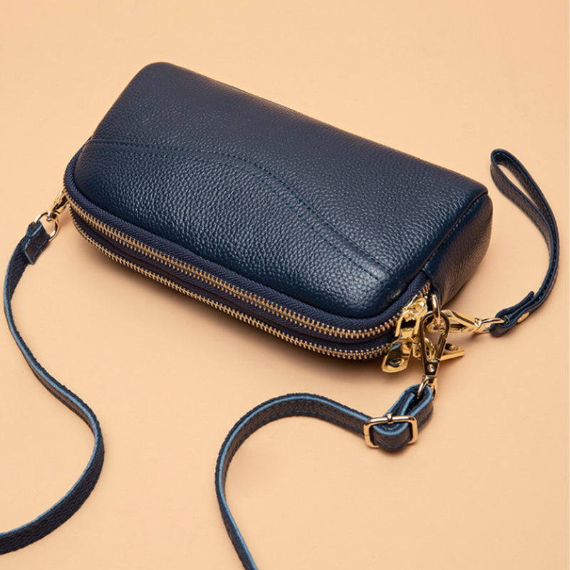Small Zipper Crossbody Bag, Women's Double Layer Clutch Purse, Solid Color Wristlet Wallet