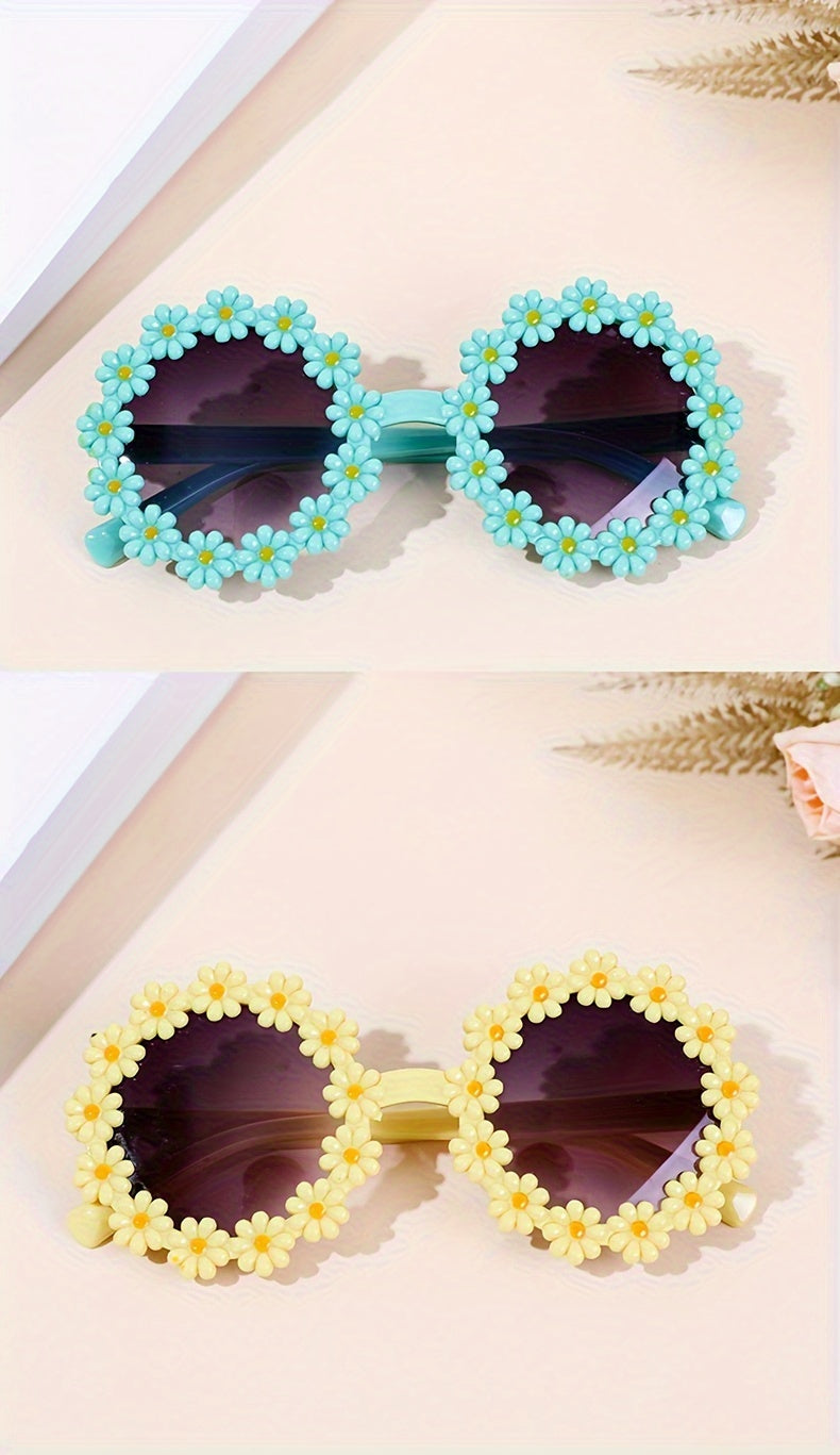 Trendy Cute Fresh Charming Daisy Flower Round Fashion Glasses, For Boys Girls Outdoor Sports Party Vacation Travel Supply Photo Prop