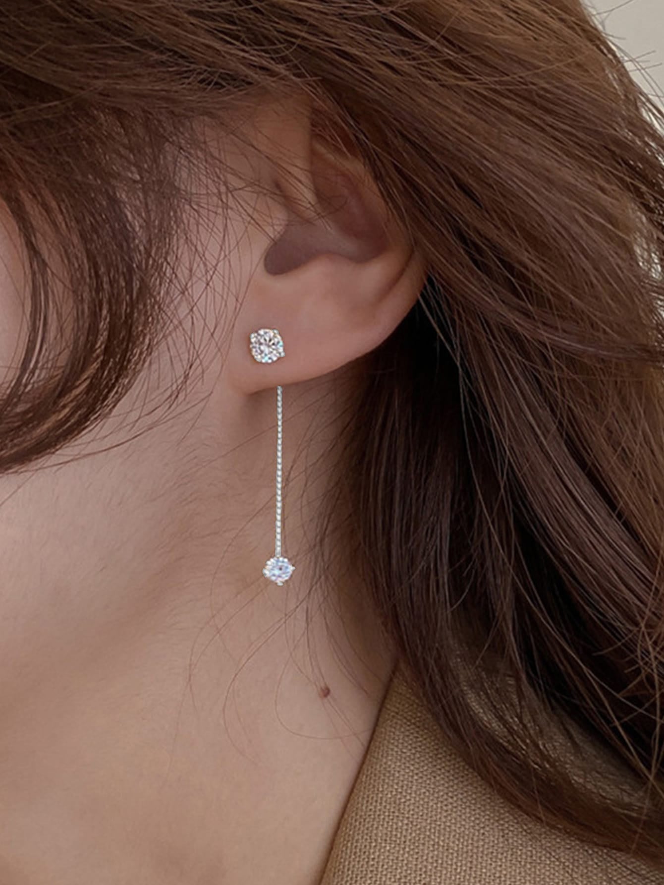 Elegant Drop Earrings Inlaid Shiny Zircon Pendant Minimalist Earrings For Women