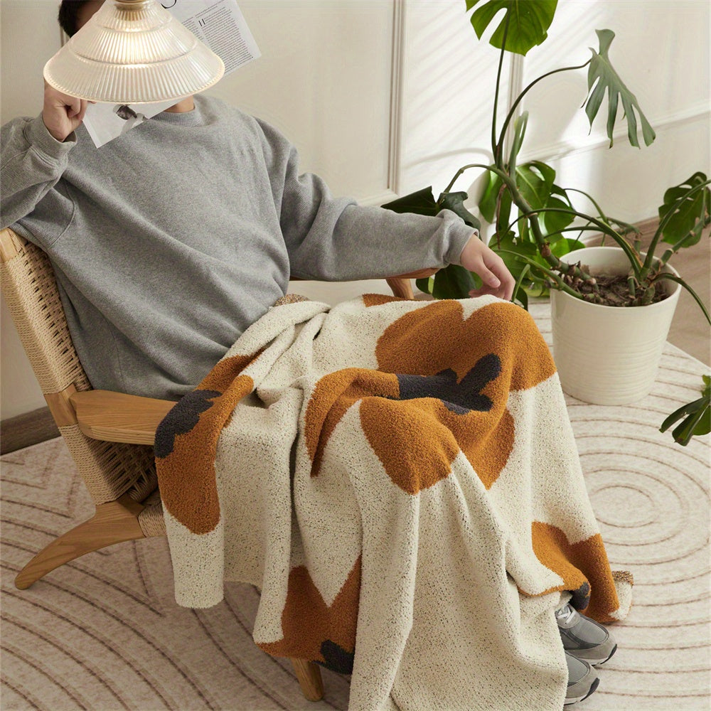 1pc Cozy Nordic Flower Pattern Knitted Throw Blanket - Soft, Warm, Air-Conditioning Friendly, and Versatile for Couch, Bed, Sofa - Perfect for Indoor and Outdoor Use