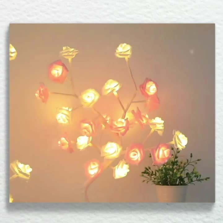 1pc LED Rose Flower Table Lamp, Valentine Tree Fairy Lights 24LED Rose Flower Tree Lights Valentine's Day USB Table Lamp Fairy Maple Leaf Night Light Home Party Christmas Wedding Bedroom Decoration Gift