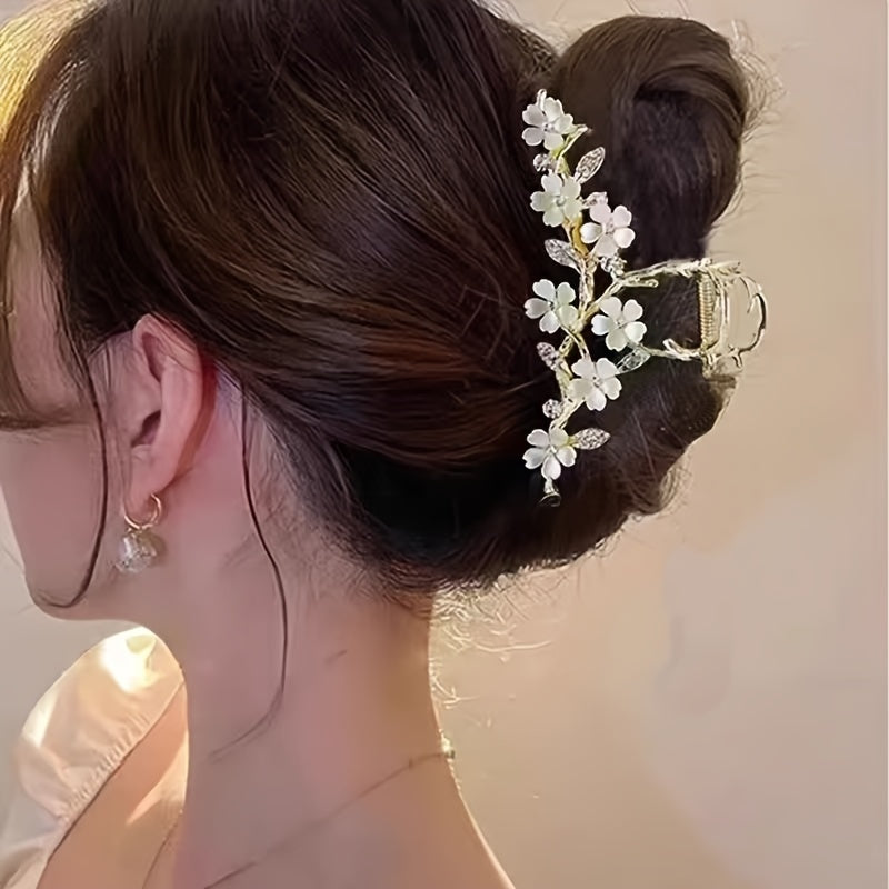 1pc Elegant Rhinestone & Faux Imitation Pearl Lily Flower Hair Clip - Secure Shark Grip for Updos, Medium Size Hair Claw for Weddings, Parties, Prom - Sparkling Floral Hair Accessories for Women, Wedding Hairpiece, Emotional
