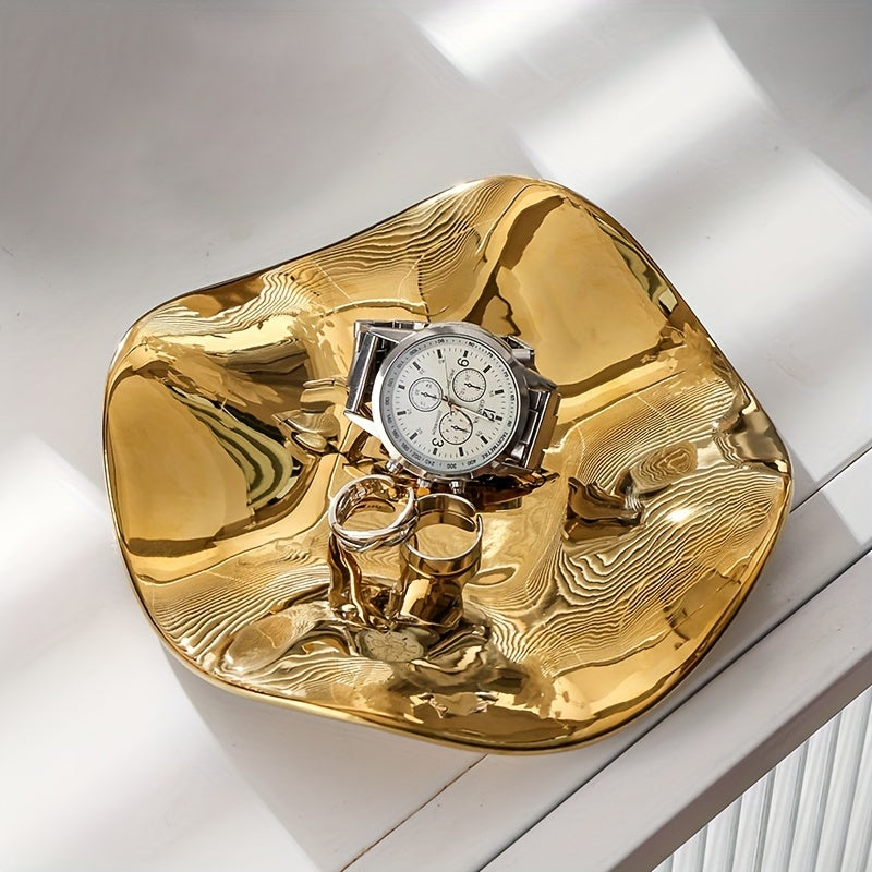 A Jewelry Storage Tray, An Irregular Flower Jewelry Storage Dish, An Irregular Jewelry Display Tray, An Electroplated Light Luxury Ceramic Display Tray, Artwork, Interior Decoration, Bathroom Accessories