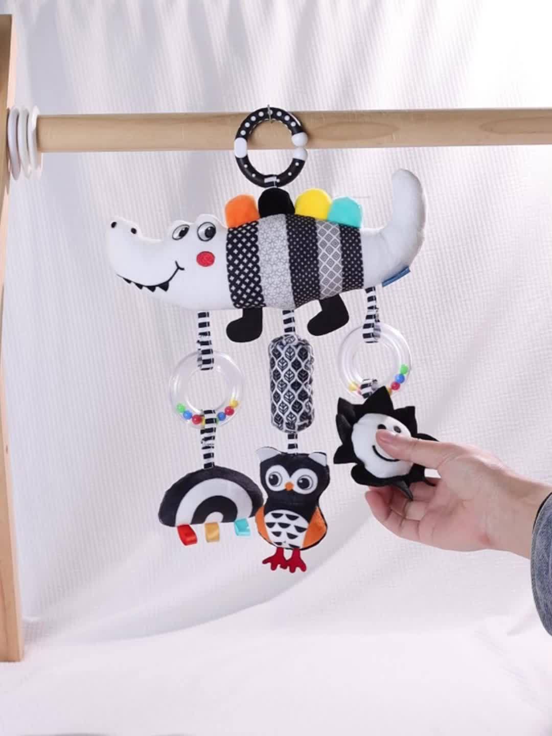[Soft Animal Plush Toys] Soft Black and White Animal Wind Chime Plush Toys | for Baby Car Seat & Stroller, Hanging Rattle Toys | Ideal Christmas Gift for Infants 0-3 Years Old, Chinese Mainland Origin