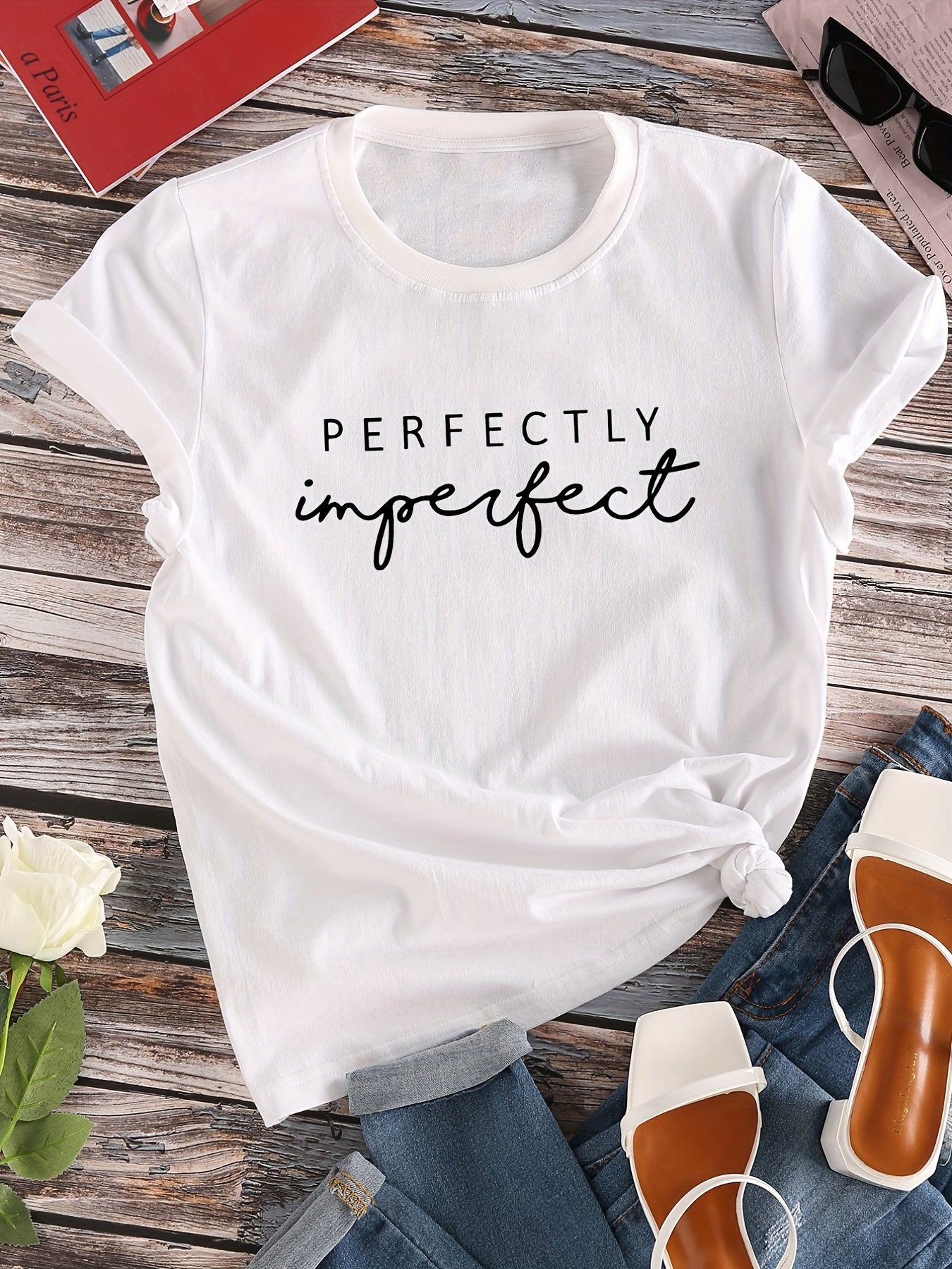Letter Print Crew Neck T-shirt, Casual Loose Short Sleeve Summer T-Shirts Tops, Women's Clothing