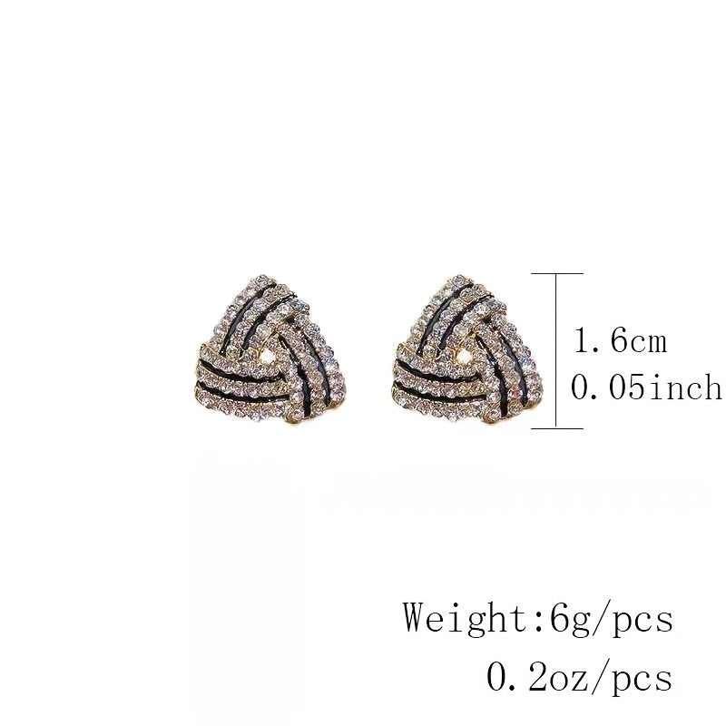 Women's Luxury Rhinestones Geometric Stud Earrings - Vintage Spiral Design, Zinc Alloy with Stainless Steel Ear Needle - All Season Daily Wear | Trendy Triangle Charm | Rhinestone Mosaic