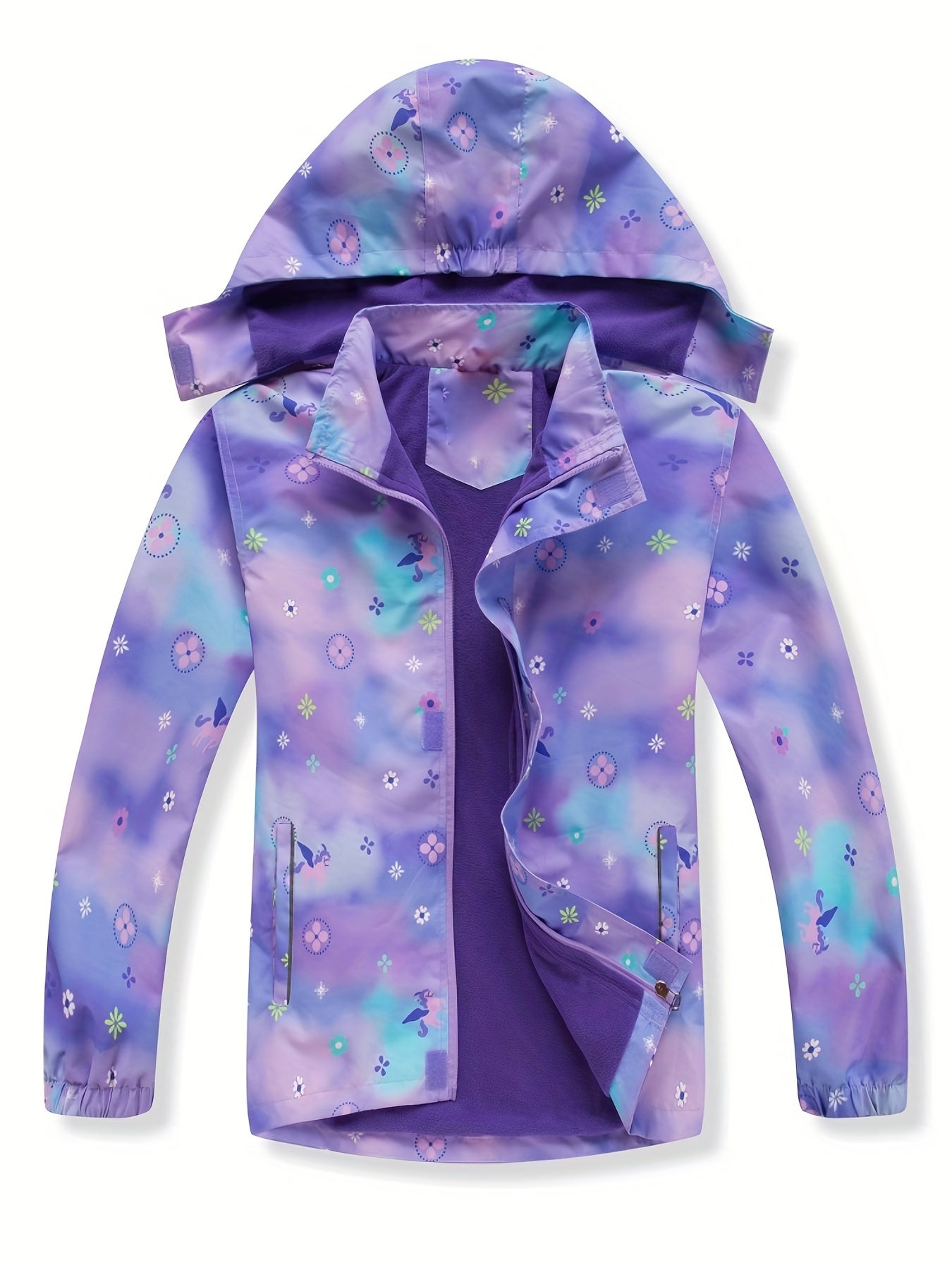 Vibrant Rainbow Camo Rain Jacket for Kids - Waterproof, Lightweight, Hooded, Fleece Lined, Windbreaker Coat with Removable Hood for Outdoor Play - Perfect for Rainy Days and Casual Wear