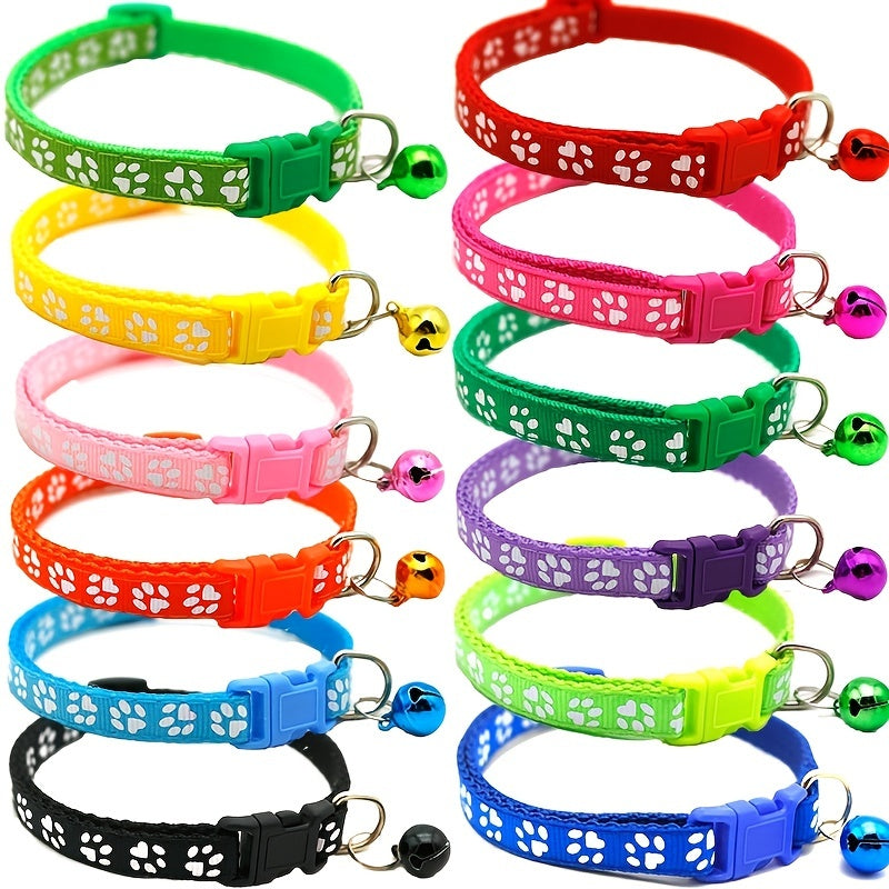 Rainbow Cute Bell Collar with Adjustable Buckle and Paw Print Design for Cats