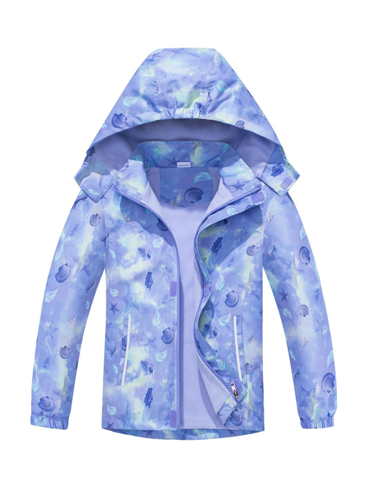 Girls' Gradient Color Hooded Jacket - Lightweight Windproof Winter Coat with Removable Hood, Zipper Closure & Animal Print Design for Casual Outings & Outdoor Play, Hooded Coat, Playful Design