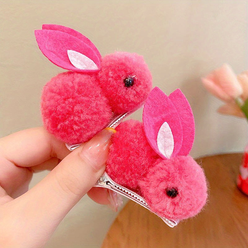 2pcs Baby Girls Cute Plush Rabbit Hair Clips Princess Decorative Hair Accessories Holiday Birthday Gift