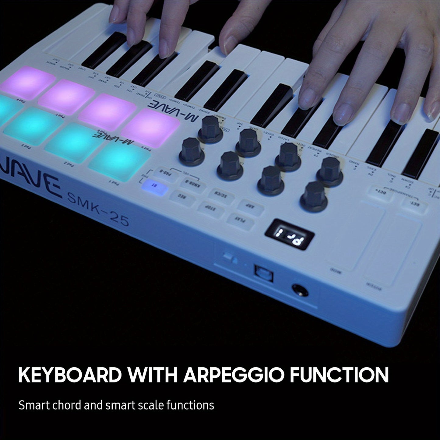 MIDI Master 25 - Portable Mini USB MIDI Controller with 25 Velocity Sensitive Keys, 8 RGB Backlit Pads, 8 Knobs, and Eid Al-Adha Mubarak Design