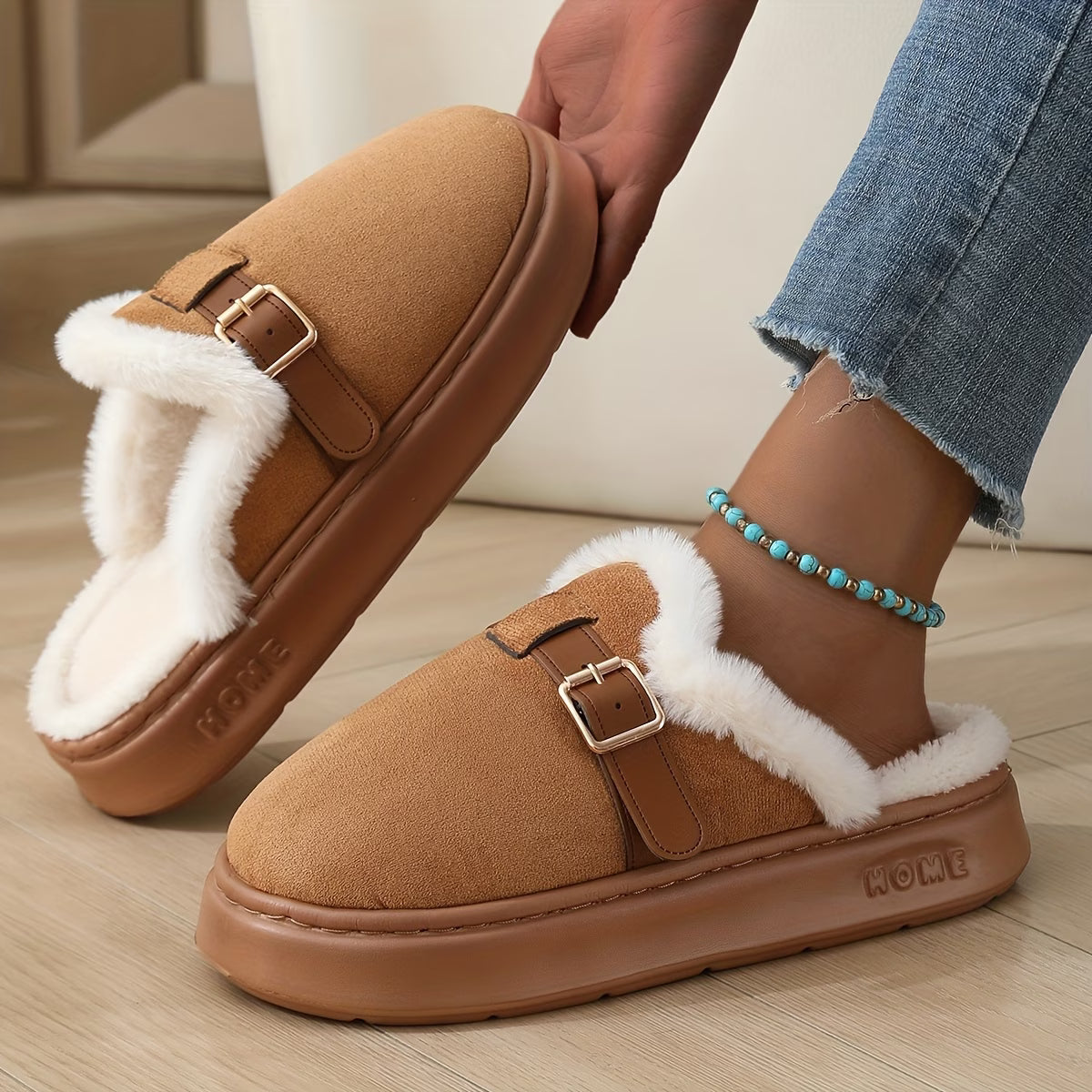 Plush Bow Decoration Women's Slippers