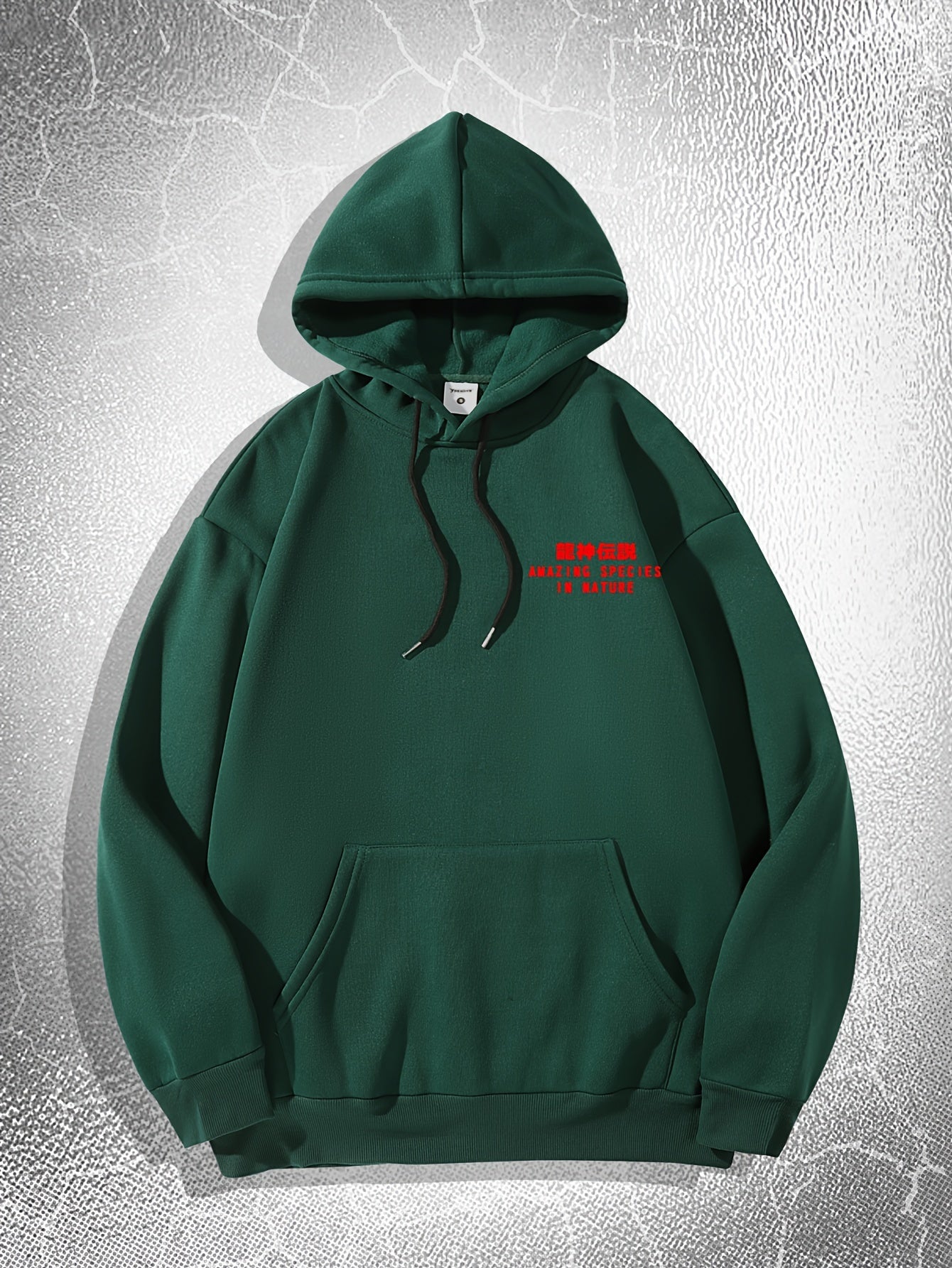 [Dragon Print Hoodie] White Polyester Dragon Print Hoodie - Casual & Trendy, Long Sleeves, Drawstring Hood - Streetwear Style
