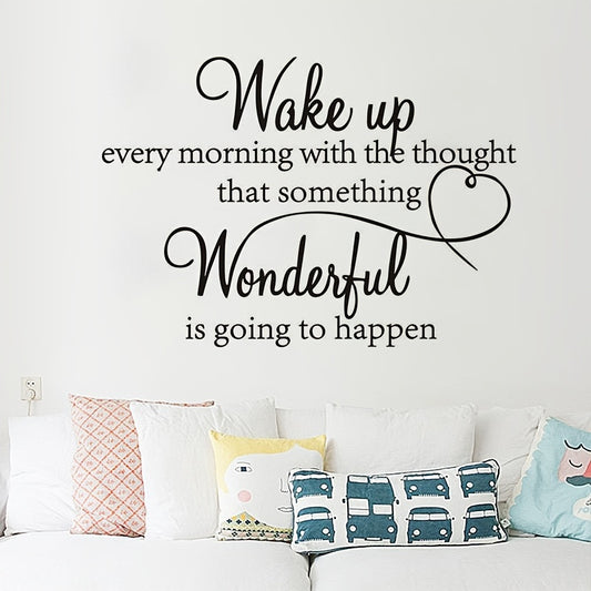 1pc Wall Decal Wake Up Every Morning With The Thought That Something Wonderful Is Going To Happen Vinyl Wall Decals Sayings Art Lettering Wall Stickers For Bedroom Living Room Inspirational Wall Decals
