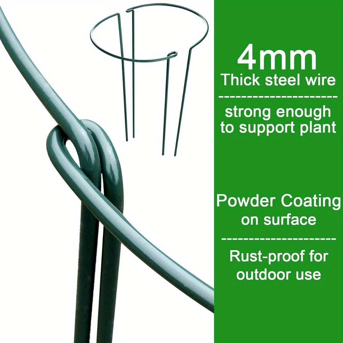 HiGift 8 Pack Plant Support Stakes, Half Round Metal Garden Plant Stake Indoor Peony Cages and Supports, Green Plant Support Ring Border for Tomato, Hydrangea, Flower Outdoor (10" Wide x 24" High)