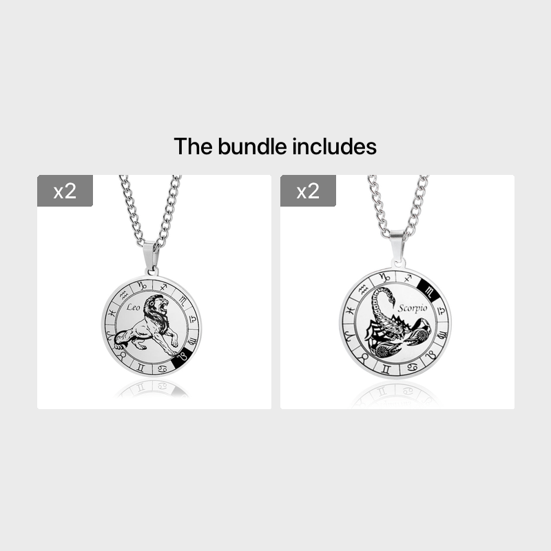 Stainless Steel Star Zodiac Necklace 12 Constellation Coin Pendant Necklace For Men Jewelry Gift For Birthday Anniversary