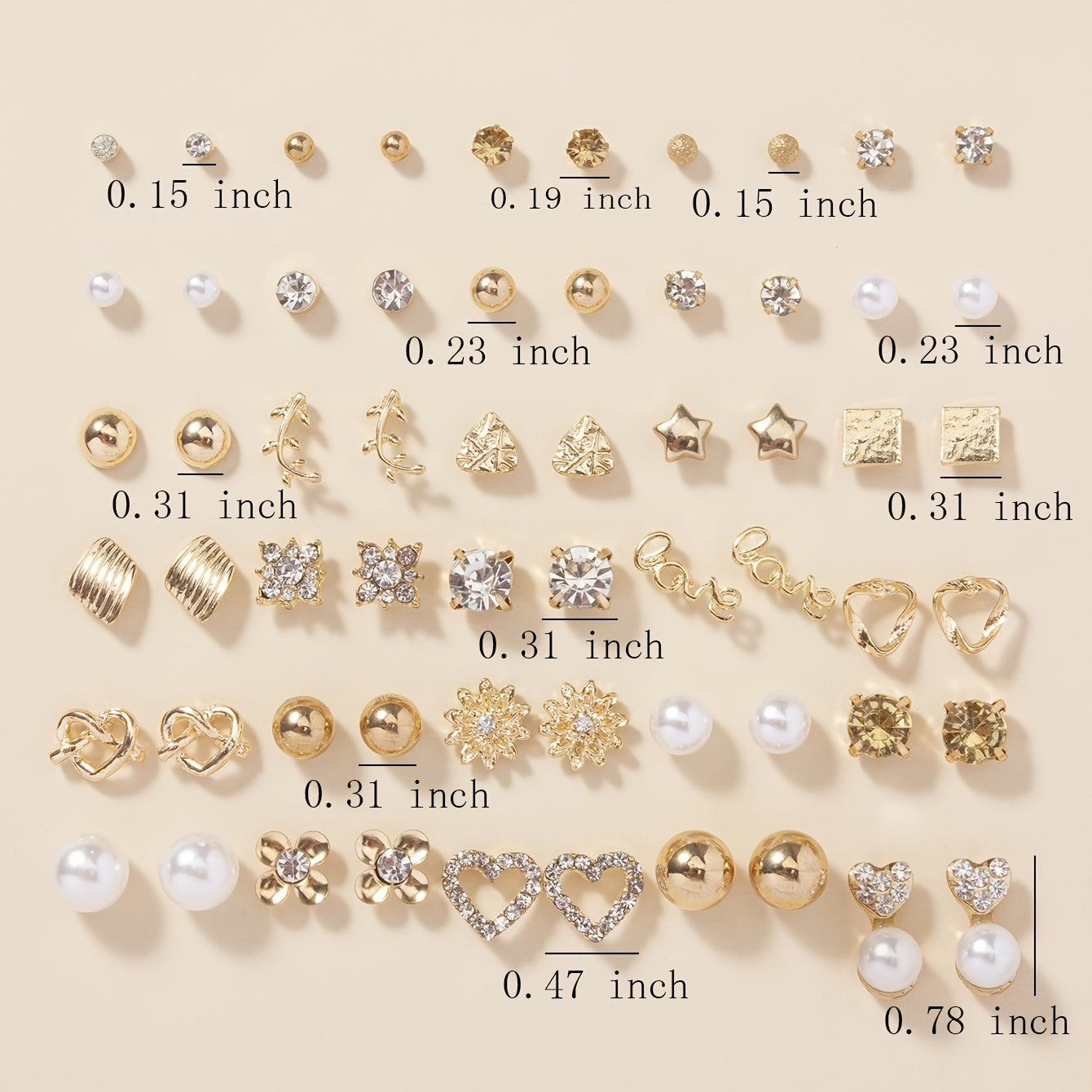 A Set of 30 Stylish Heart-Shaped Letter Stud Earrings